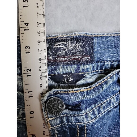 Silver Jeans Mens 42x29 Boot Distressed Mid Rise Cowboy Western Blue Cotton Logo - Picture 9 of 13